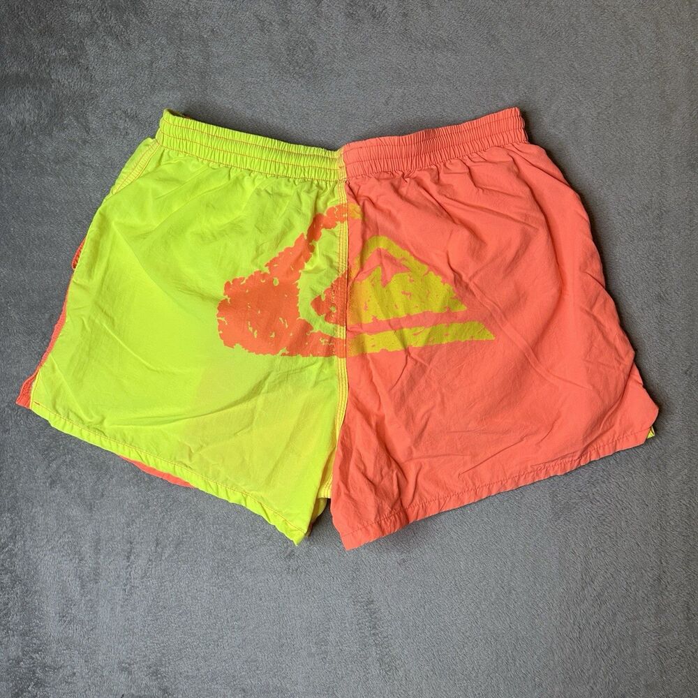 Insane Vintage 80s 90s Made in USA Quicksilver Swim Shorts Mens Size 34 Neon Spl